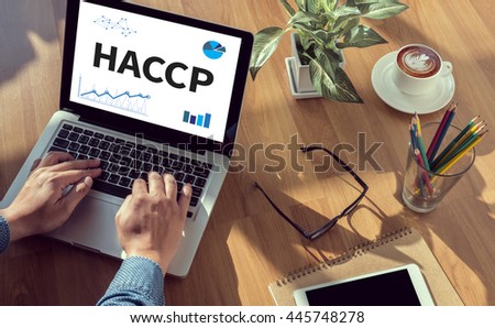 HACCP man hand on table Business, coffee, Split tone