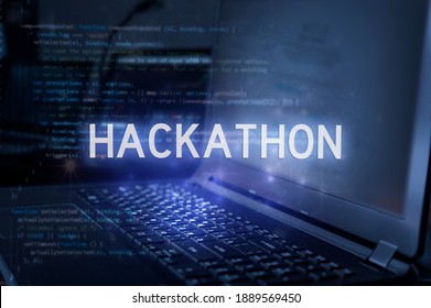Hackathon inscription against laptop and code background. Technology concept. - Shutterstock ID 1889569450