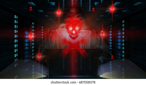 Hacker accessing to personal data information with a computer in a dark room 3D rendering