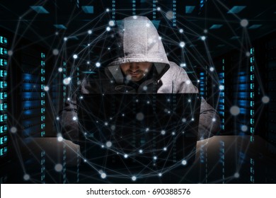 Hacker accessing to personal data information with a computer in a dark room 3D rendering