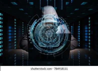 Hacker accessing to personal data information with a computer in a dark room 3D rendering