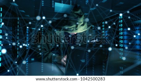 Hacker accessing to personal data information with a computer in a dark room 3D rendering