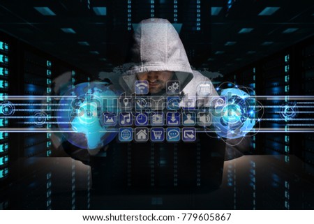 Hacker accessing to personal data information with a computer in a dark room 3D rendering