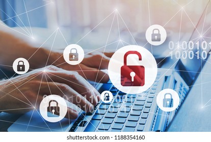 hacker attack and data breach, information leak concept, futuristic cyber  background with broken lock