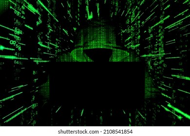 Hacker. Hacker attack. Developer. Software developer. Bandit. Criminal. Attack. information attack. Information. Cryptocurrency. Bitcoin. Computer. Green hacker. Darkness. Darknet. Masked man. Mask.