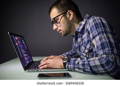 Hacker attack the server in the dark. Hacker attack network and servers, codec and virus.