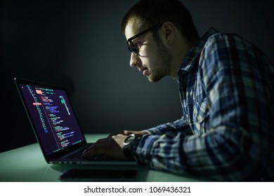 Hacker attack the server in the dark. Hacker attack network and servers, codec and virus.