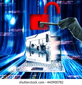 Hacker attacks laptop 3d rendering