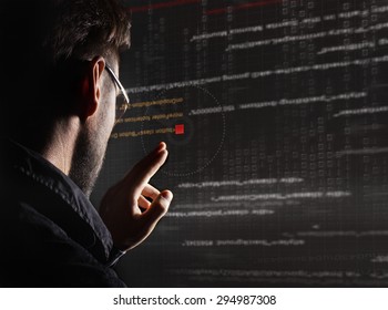 hacker with graphic user interface around