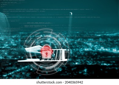 Hacker Hand Using Keyboard Typing Bad Data Into Laptop Computer Online System And Spreading To Global Stolen Personal Information, Fingerprint.