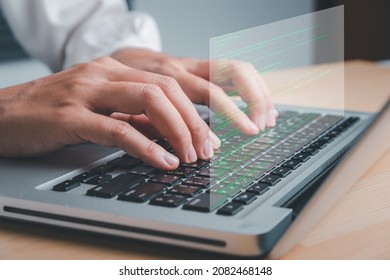 Hacker Hand Using Keyboard Typing Bad Data Into Computer Online System And Spreading To Global Stolen Personal Information, Fingerprint.