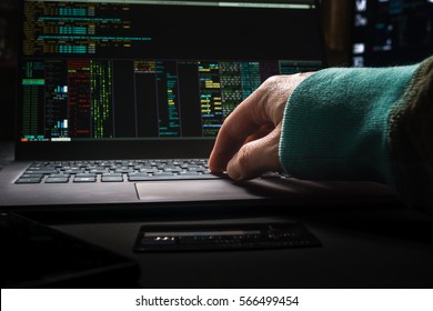 Hacker Hands, First Person View, At Work With Interface And Stolen Credit Card.