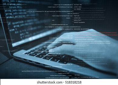 Hacker Hands At Work With  Interface Around