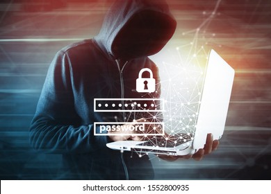 Hacker mit Laptop. Computerkriminalität.