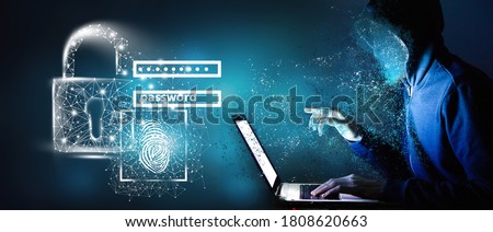  Hacker with laptop. Computer crime..3D illustration