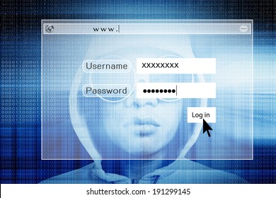 Hacker With Log On Screen,Computer Fraud Concept Background