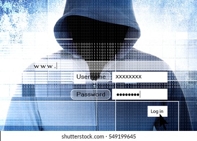 Hacker With Log On Screen,Computer Fraud Concept Background