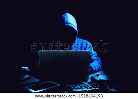 hacker man terrorist with virus computer attack to server network system online in data internet security hacking ai concept