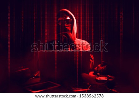 hacker man terrorist with virus computer attack to server network system online in data internet security hacking ai concept