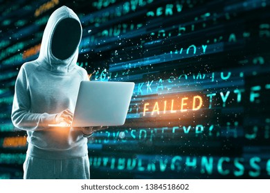Hacker with notebook laptop using creative hacking background. Failed attack concept - Powered by Shutterstock - Get 15% off with code: PIKWIZARD15