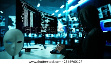 Hacker Stealing Data From Computer. Piracy And Fraud