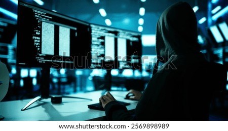 Hacker Stealing Data From Computer. Piracy And Fraud