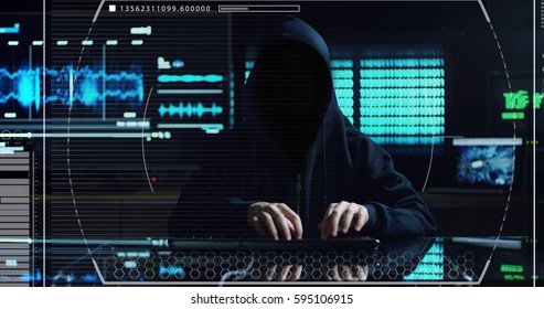 Hacker tries to enter the system using codes and numbers to find out the security password.The hacker enters the software to steal login information.Concept: immersive technology,augmented reality