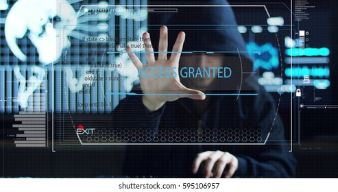 Hacker tries to enter the system using codes and numbers to find out the security password.The hacker enters the software to steal login information.Concept: immersive technology,augmented reality