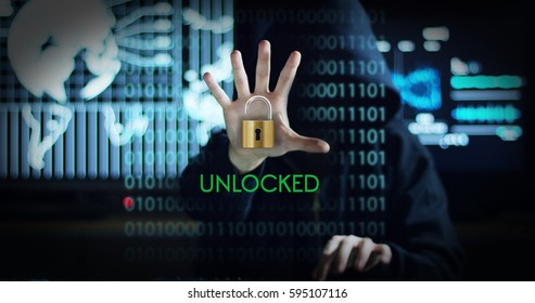 Hacker tries to enter the system using codes and numbers to find out the security password.The hacker enters the software to steal login information.Concept: immersive technology,augmented reality