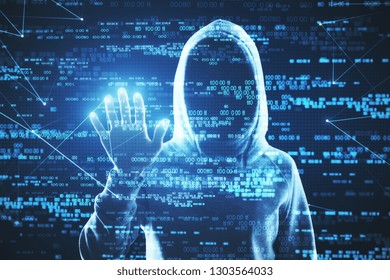 Hacker using abstract blue digital number interface with hand. Cyberspace and hacking concept. Double exposure  - Powered by Shutterstock - Get 15% off with code: PIKWIZARD15
