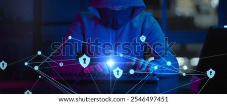 Hacker using computer with AI chatbot futuristic computer cybersecurity code shield protect computer engineer programmer typing code cyber crime hacking, internet digital technology concept.