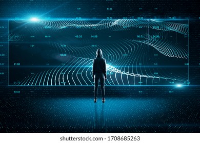 Hacker using glowing big data interface. Technology and communication concept.
