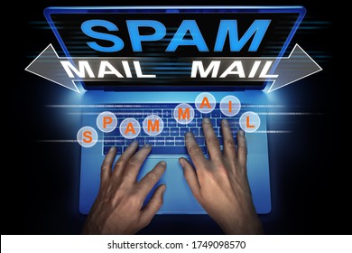 hacker is using his computer for spreading spam mails