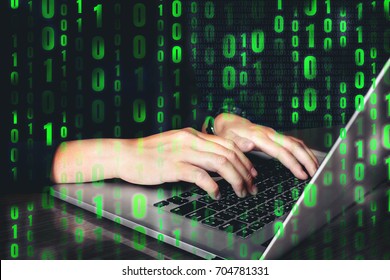 Hacker Using Keyboard Typing Bad Data Into Computer Online System And Spreading To Global Stolen Personal Information. Cyber Security Concept