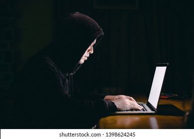 Hacker using laptop. Hacking the Internet