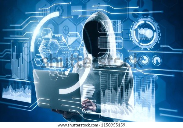 Hacker Using Laptop Interface On Blurry Stock Photo 1150955159 ...