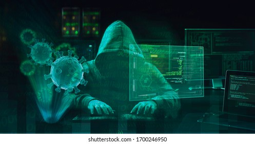 hacker virus malware  attack  during coronavirus pandemic  concept