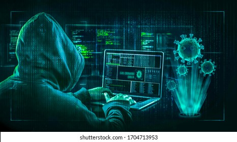 hacker virus malware  attack  during coronavirus pandemic  concept