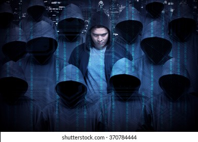 Hacker wearing hoodie shirt. Security concept image