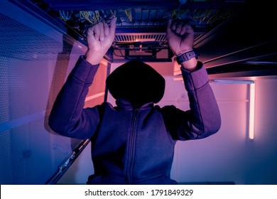 Hacker will hacking and steal data information in data center room is concept.