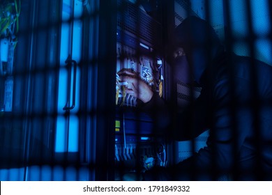 Hacker will hacking and steal data information in data center room is concept.