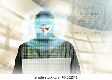 Hacker at work. Cyber attack and data security concept. (Cross processed image with mixed digital effects)