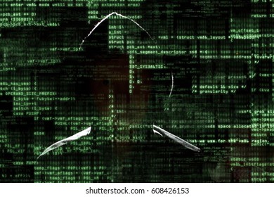 hacker at work with graphic user interface around