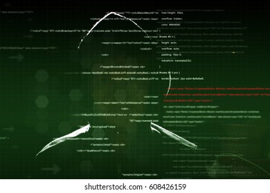 hacker at work with graphic user interface around