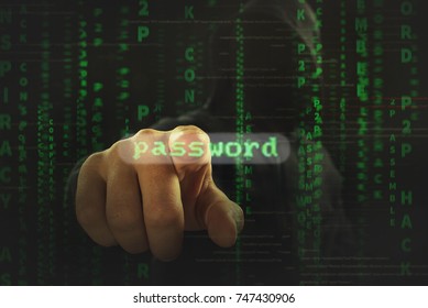 hacker at work with graphic user interface around