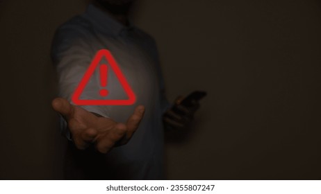  Hacking Concept. Attention warning attacker alert sign with exclamation mark on dark red background.Security protection Concept. vector illustration.