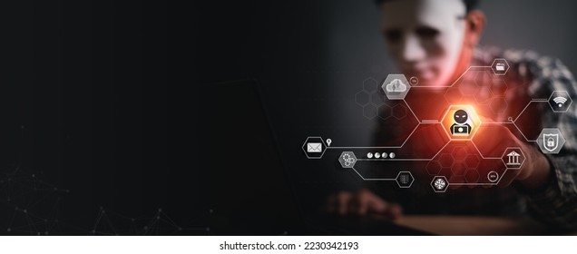 Hacking and criminal concept.,Hackers use a computer to release malware viruses Ransom and harass organizations,steal important information,Malware,Cyber Attack,Hacking,virus,internet cyber security - Shutterstock ID 2230342193