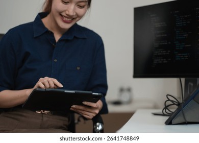 Hacking and malware concept. Hacker using abstract laptop with binary code digital interface.