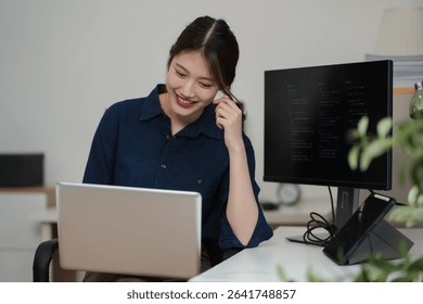 Hacking and malware concept. Hacker using abstract laptop with binary code digital interface.