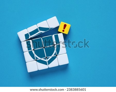 Hacking and security system breakdown. Weakened defense and protection. Vulnerability to threats.